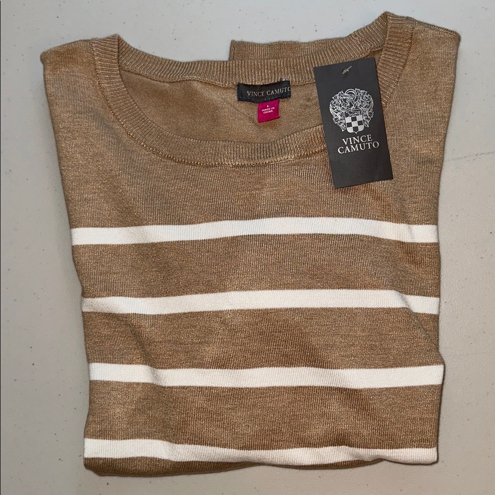 NWT Vince Camuto Tan and White Striped Sweater size large. - Picture 14 of 14